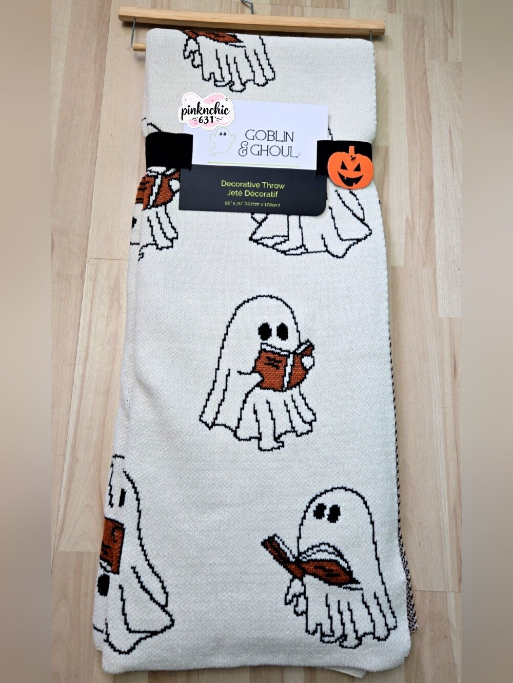 Ghost Reading A Book Knit Halloween Decorative Blanket